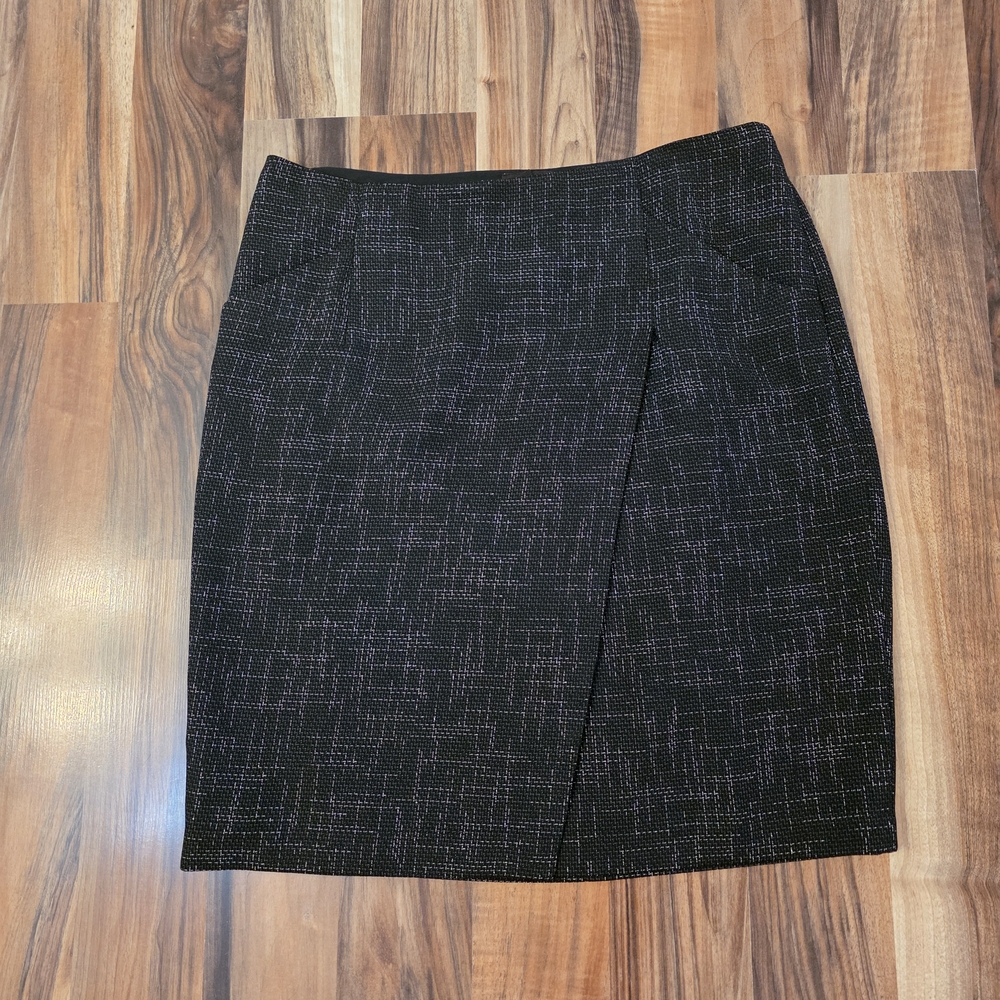 The Limited Black Textured Faux Wrap Skirt Office Siren Corporate Chic